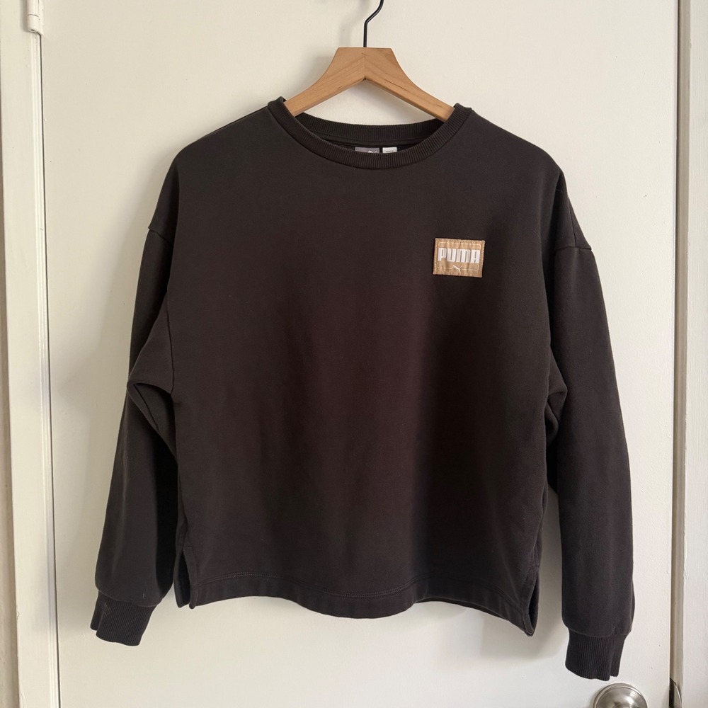 Puma Womens Crewneck Sweatshirt Black Sporty Athleisure Cozy